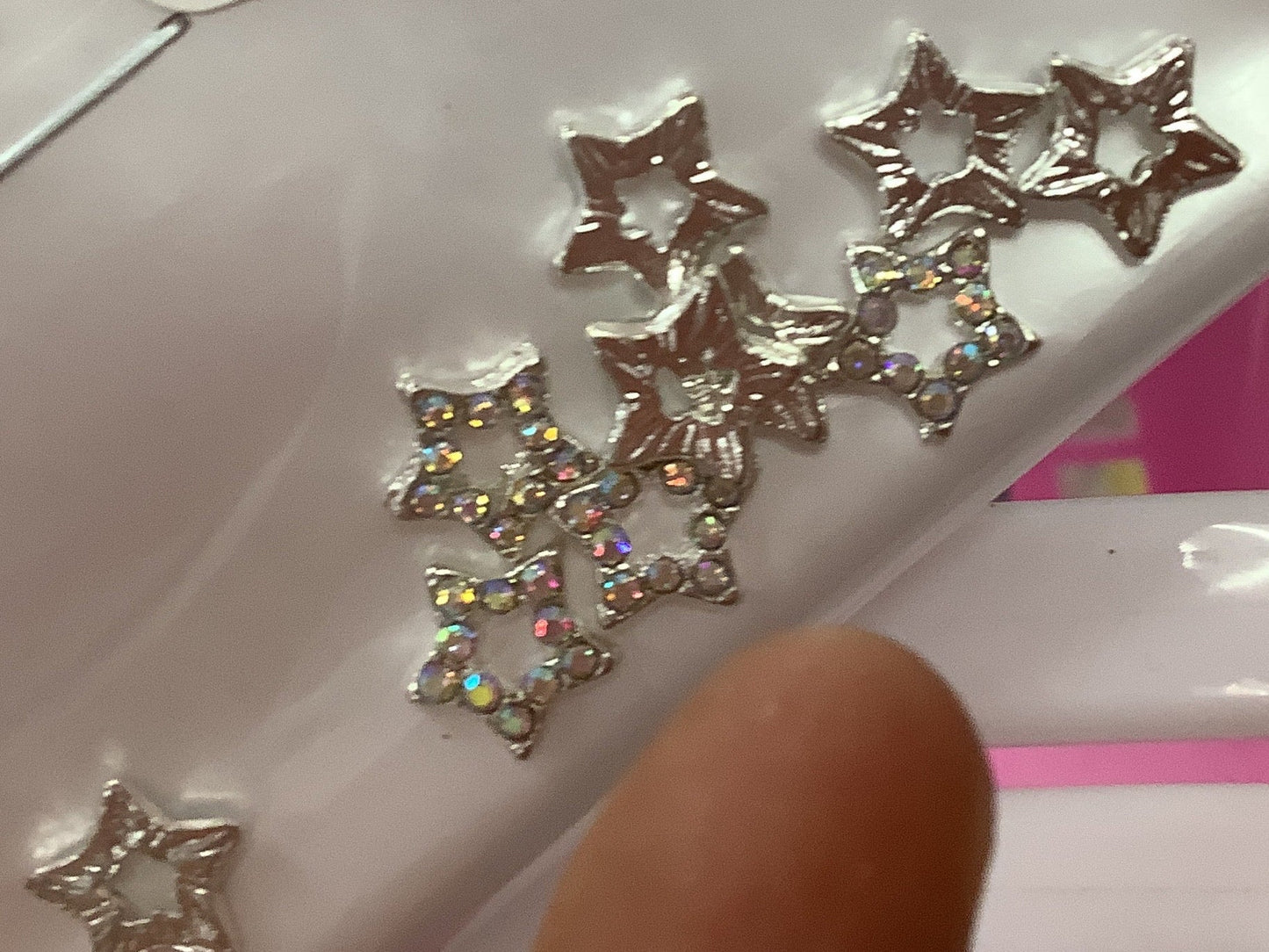 10 pcs Rhinestone Hollow Star Nail Charms – Silver AB Crystal Stars for Nail Art - JTessentials