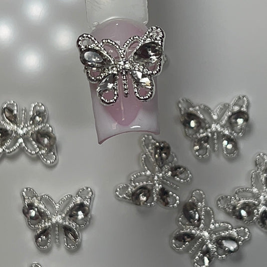 10 PCs Silver butterfly Charm w/ silver Rhinestone - JTessentials