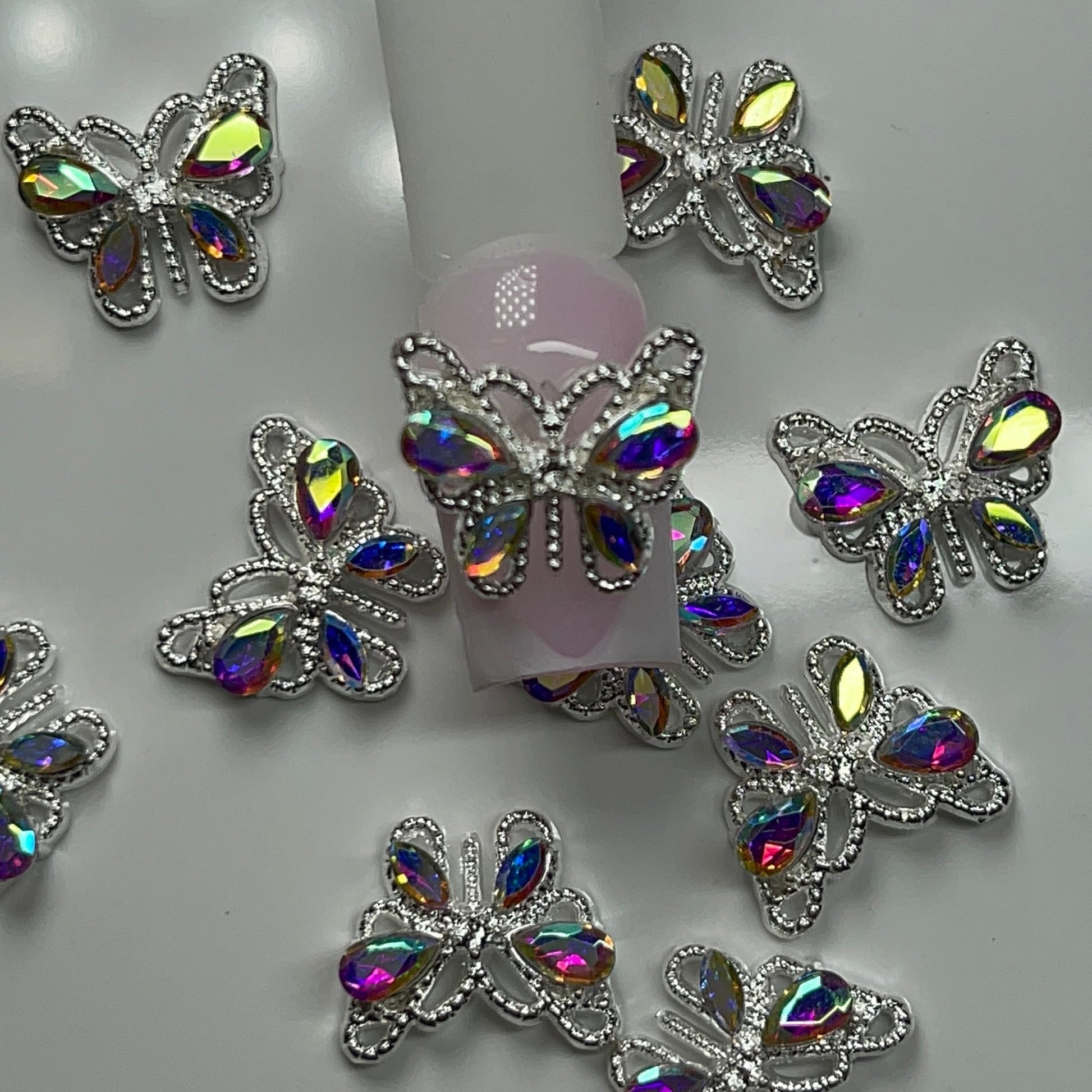 10 PCs Silver butterfly Charm w/AB Rhinestone - JTessentials