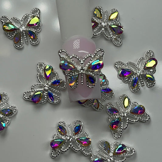 10 PCs Silver butterfly Charm w/AB Rhinestone - JTessentials