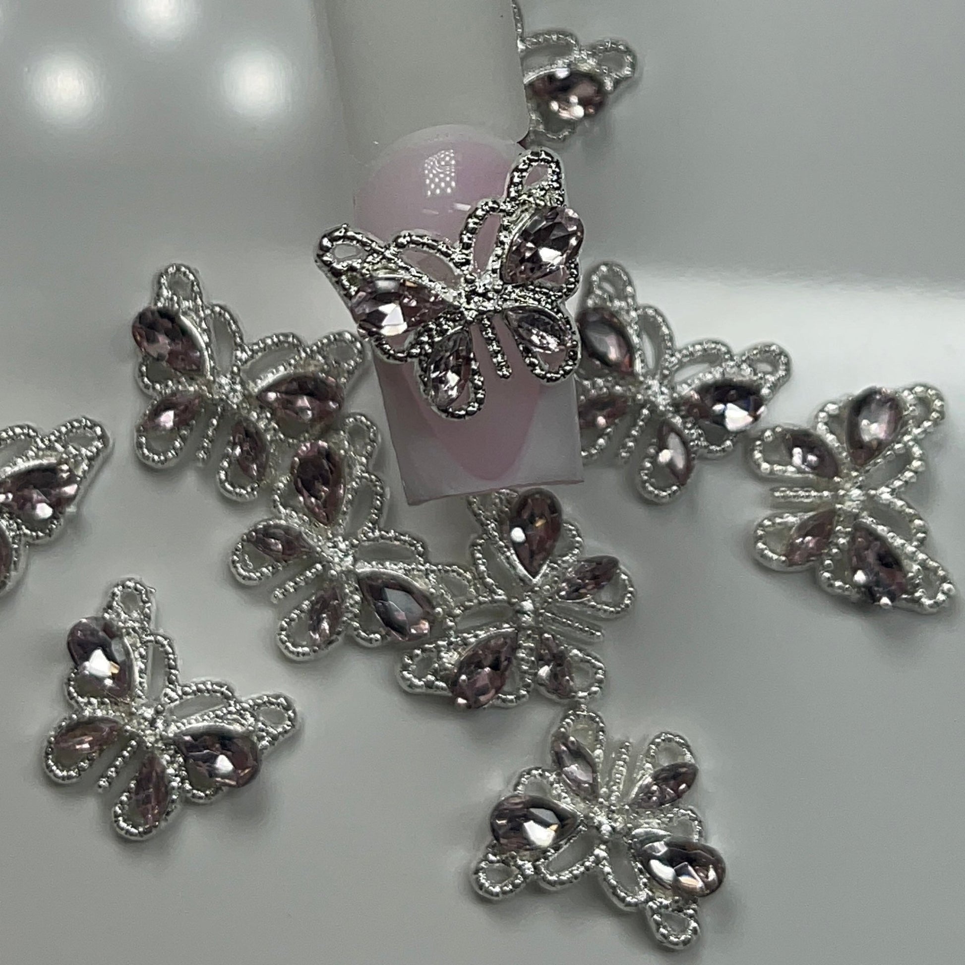 10 PCs Silver butterfly Charm w/pink Rhinestone - JTessentials