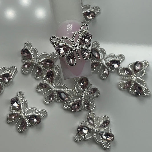 10 PCs Silver butterfly Charm w/pink Rhinestone - JTessentials