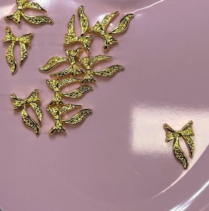 10 - Piece Coquette Gold Bow Nail Charms - Elegant 3D Nail Accessories - JTessentials
