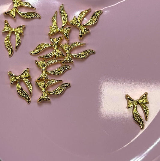 10 - Piece Coquette Gold Bow Nail Charms - Elegant 3D Nail Accessories - JTessentials