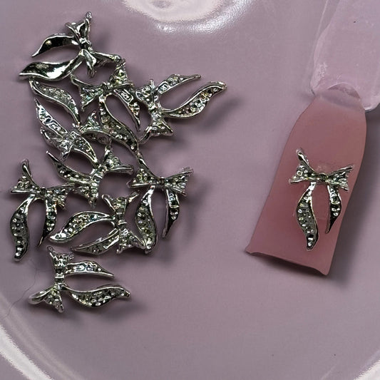 10 - Piece Coquette Silver Bow Nail Charms - Elegant 3D Nail Accessories - JTessentials