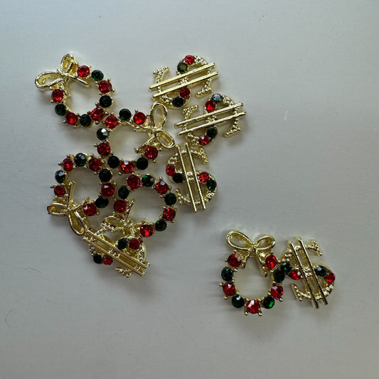 10 - Piece Dollar Sign & Wreath Nail Charms - Red & Green Holiday Set Christmas - JTessentials