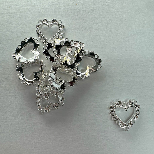 10 - Piece Heart Ruffle Nail Charms - Silver Elegant Nail Art Accents - JTessentials
