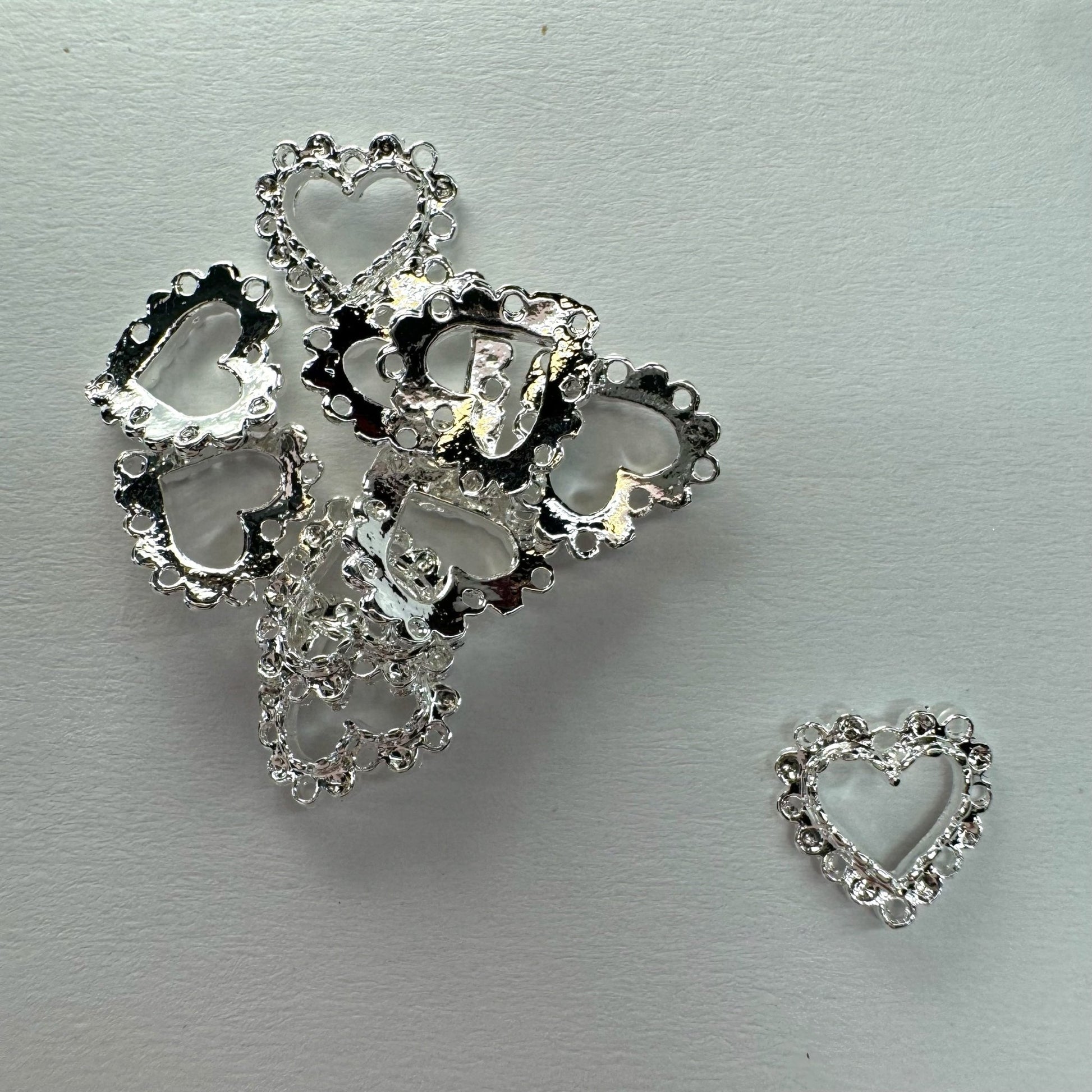 10 - Piece Heart Ruffle Nail Charms - Silver Elegant Nail Art Accents - JTessentials