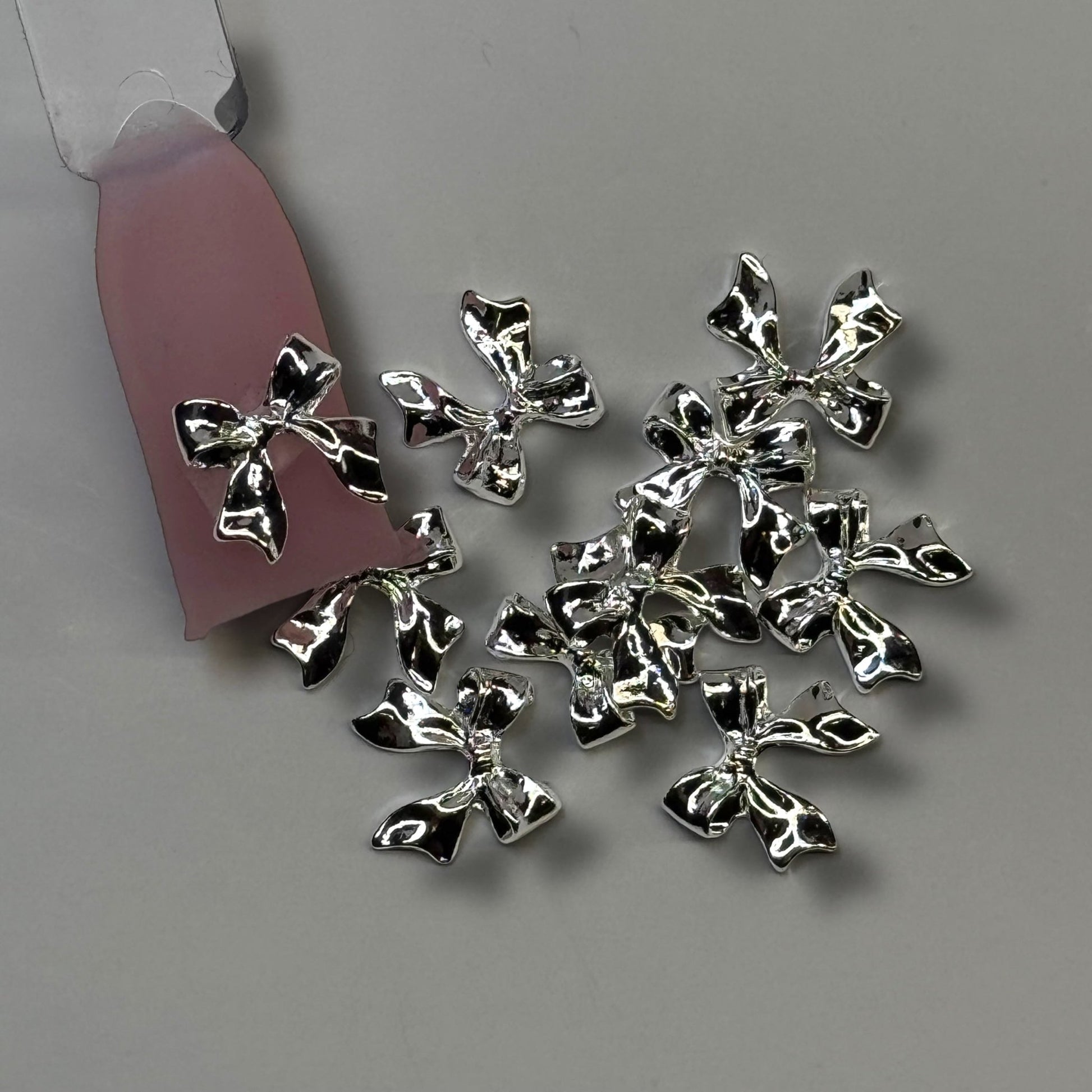 10 - Piece Silver Bow Nail Charms - Elegant 3D Nail Art Decorations - JTessentials