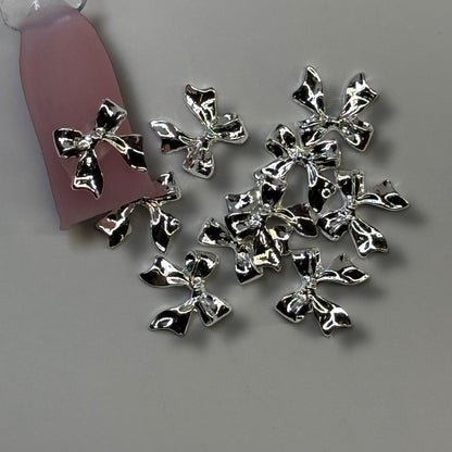 10 - Piece Silver Bow Nail Charms - Elegant 3D Nail Art Decorations - JTessentials