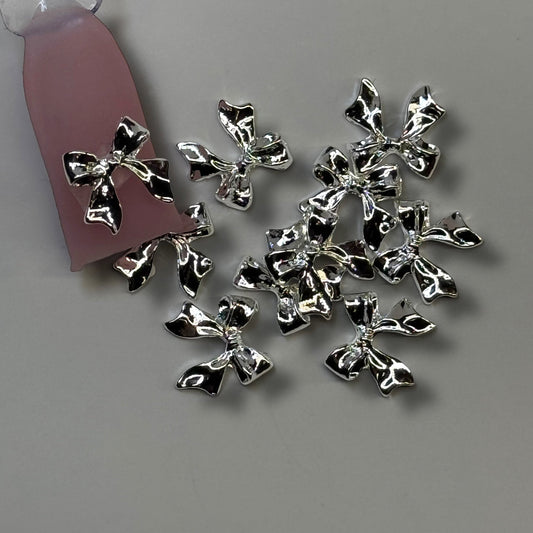 10 - Piece Silver Bow Nail Charms - Elegant 3D Nail Art Decorations - JTessentials