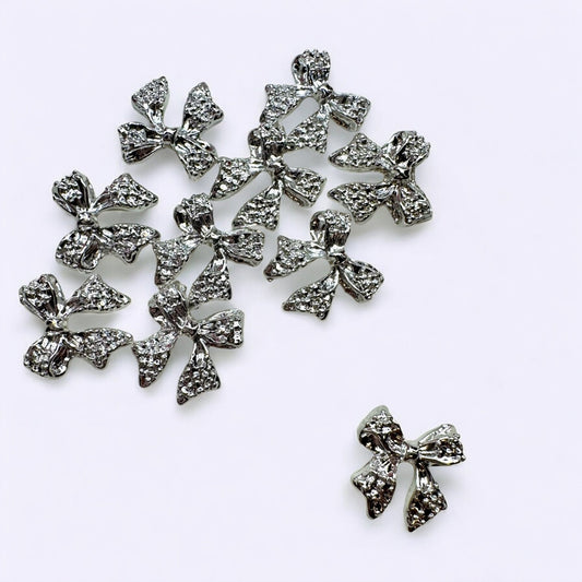 10 - Piece Silver Bow Nail Charms - Model 01 Elegant 3D Nail Art Decorations - JTessentials