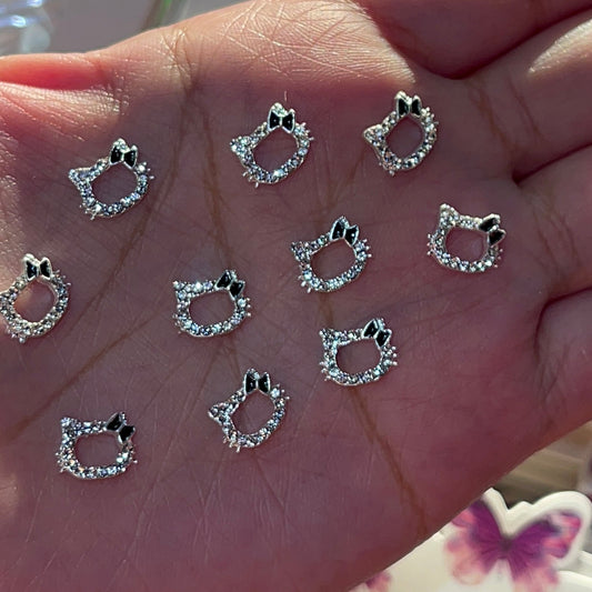10pc kitty Nail Charms•Silver outline - JTessentials