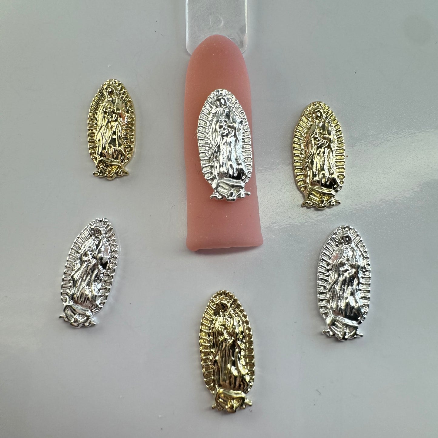 6 Pcs Virgencita Nail Charms - 3 Silver & 3 Gold Virgin Mary Nail Art Decorations