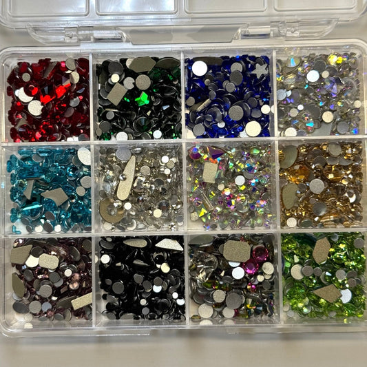 12 - Color Rhinestone Nail Art Box – Multi - Shaped & Sparkling Nail Crystals - JTessentials