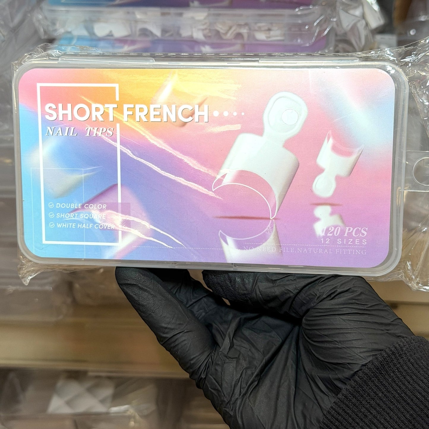120 pcs - Piece Short Square Clear Nail Tips with Handles BOX French tips - JTessentials