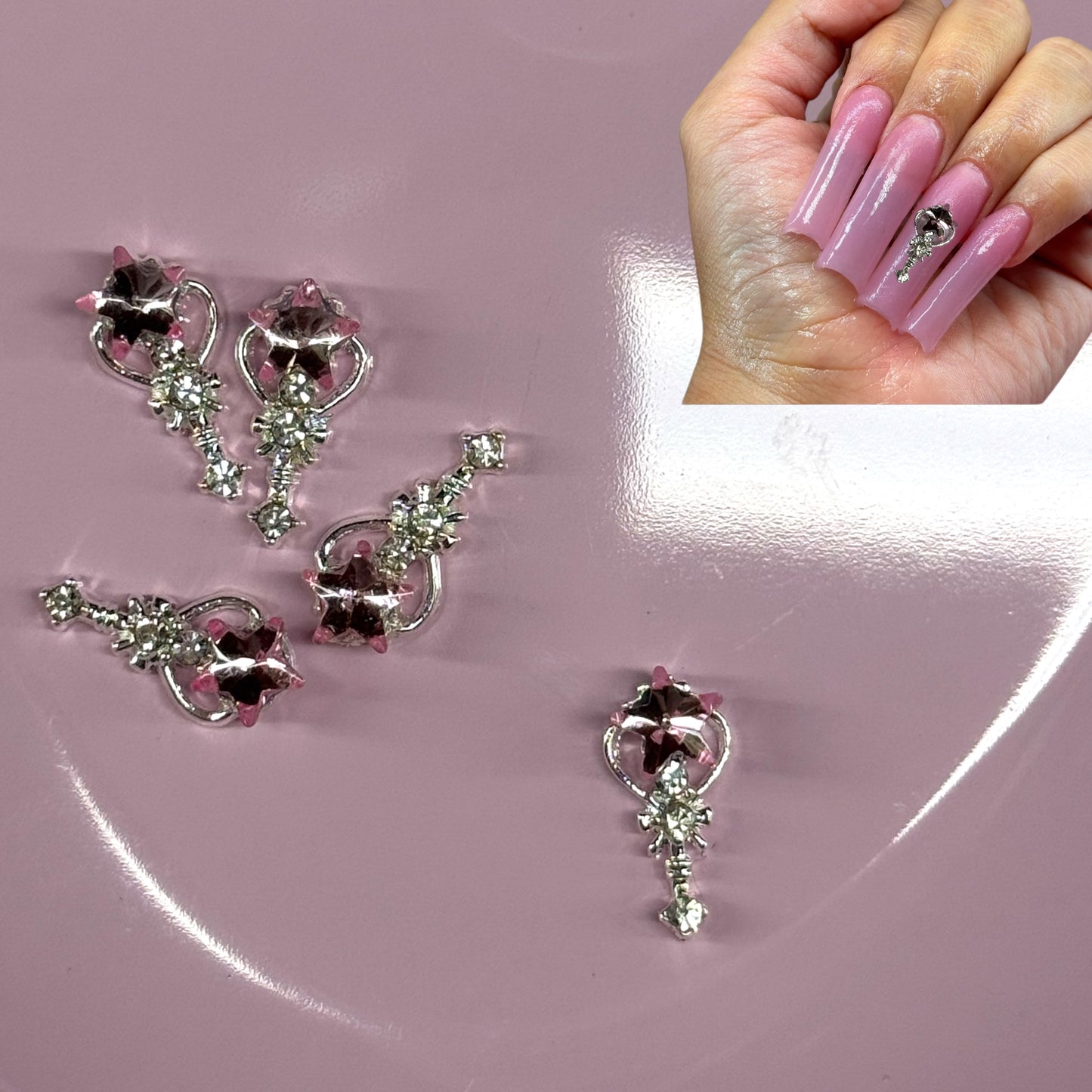 Star Pink and Silver Nail Charms- Perfect for Valentine’s Nail Art