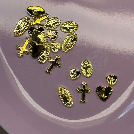 20 - Piece 3D Virgin Mary & Cross Nail Charms – Gold Alloy Nail Art Decorations - JTessentials