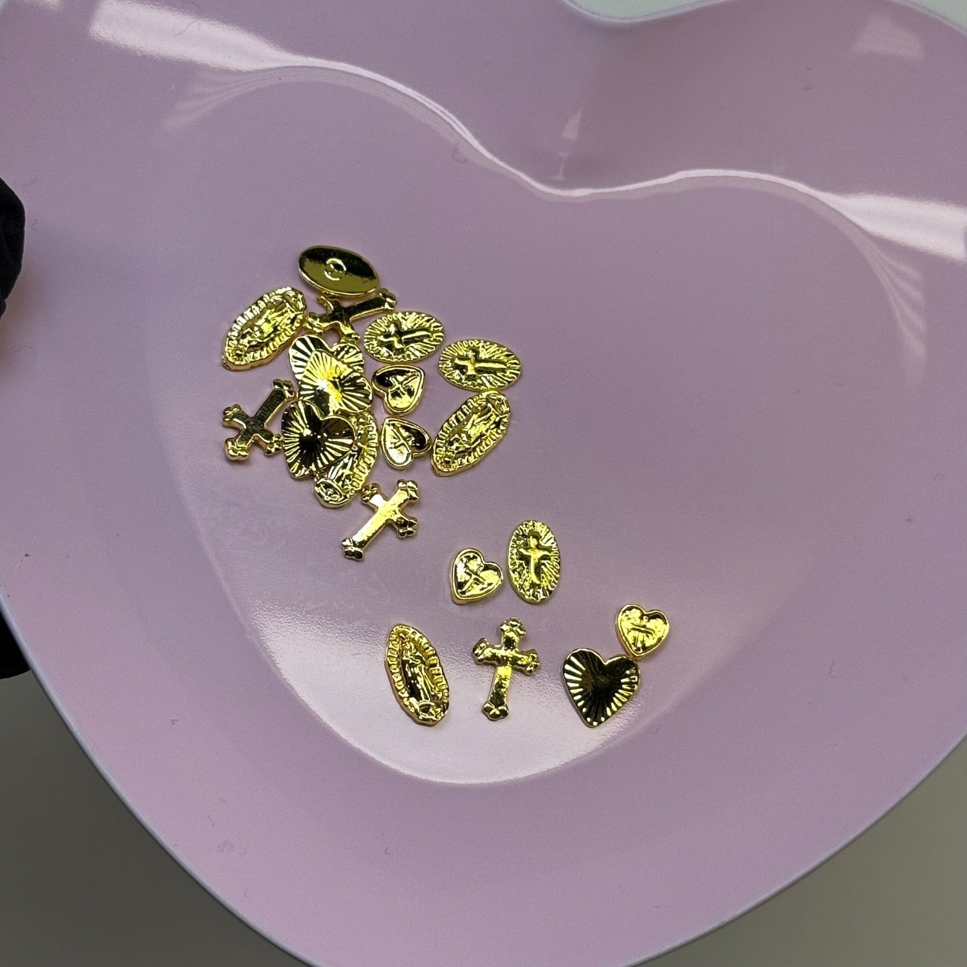 20 - Piece 3D Virgin Mary & Cross Nail Charms – Gold Alloy Nail Art Decorations - JTessentials