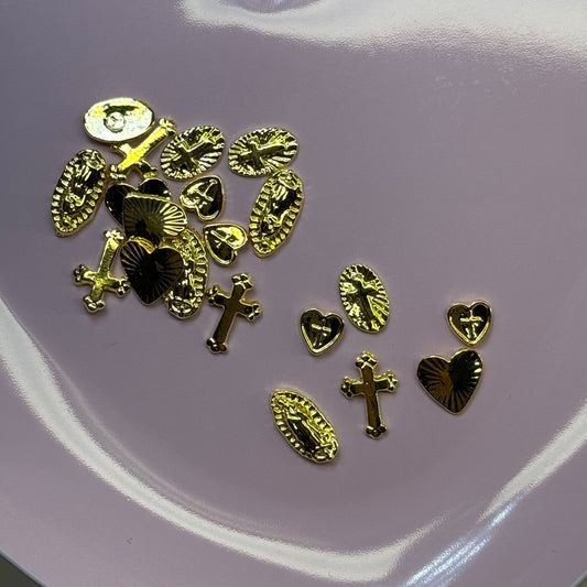20 - Piece 3D Virgin Mary & Cross Nail Charms – Gold Alloy Nail Art Decorations - JTessentials