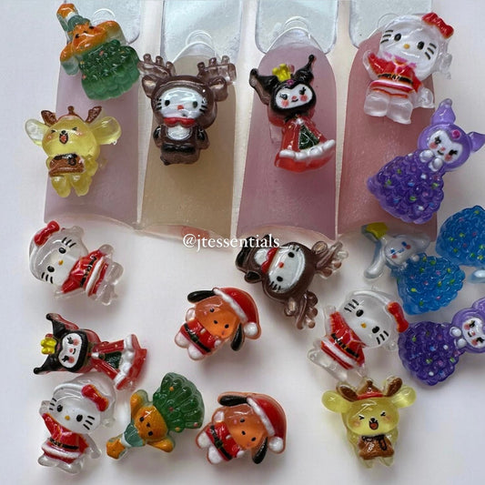 20 - Piece Christmas Sanrio Nail Charms - Festive Hello Kitty & Friends Holiday Nail Art Decorations - JTessentials