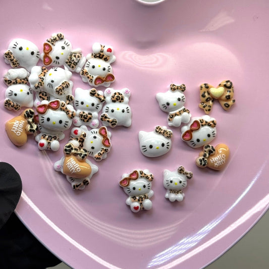 20 - Piece Leopard Hello Kitty Nail Charms Mix - Trendy & Fun Nail Art Decorations - JTessentials