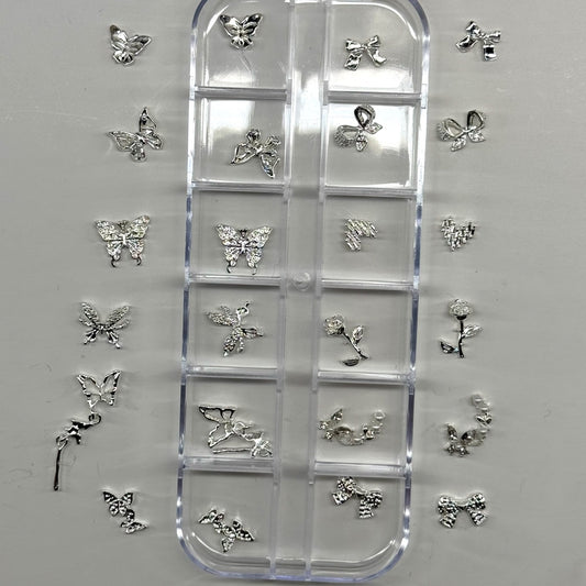 24 pcs - SILVER NAIL CHARM BOX - JTessentials