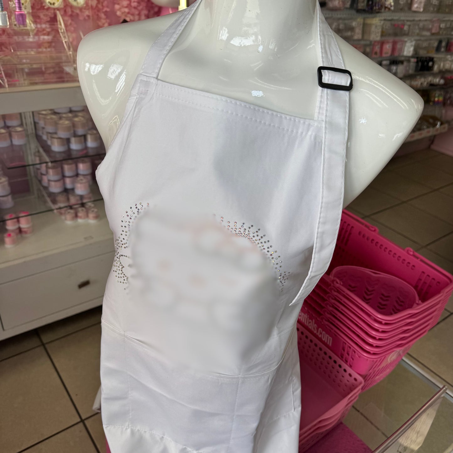 Waterproof white & AB KITTY Apron – Chic & Functional for Nail Techs, Stylists & Artists