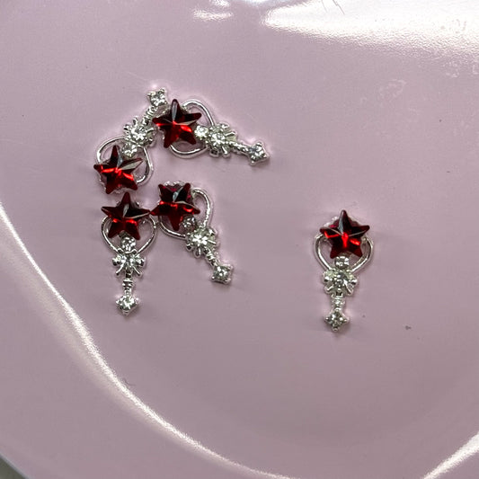 Star red and Silver Nail Charms- Perfect for Valentine’s Nail Art