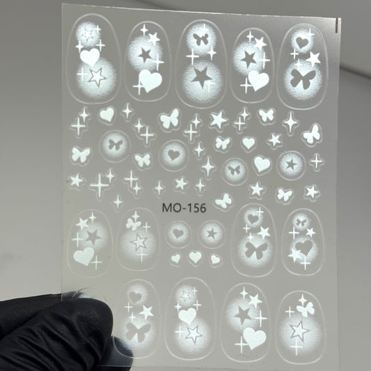 156-White Airbrush-Inspired Nail Stickers