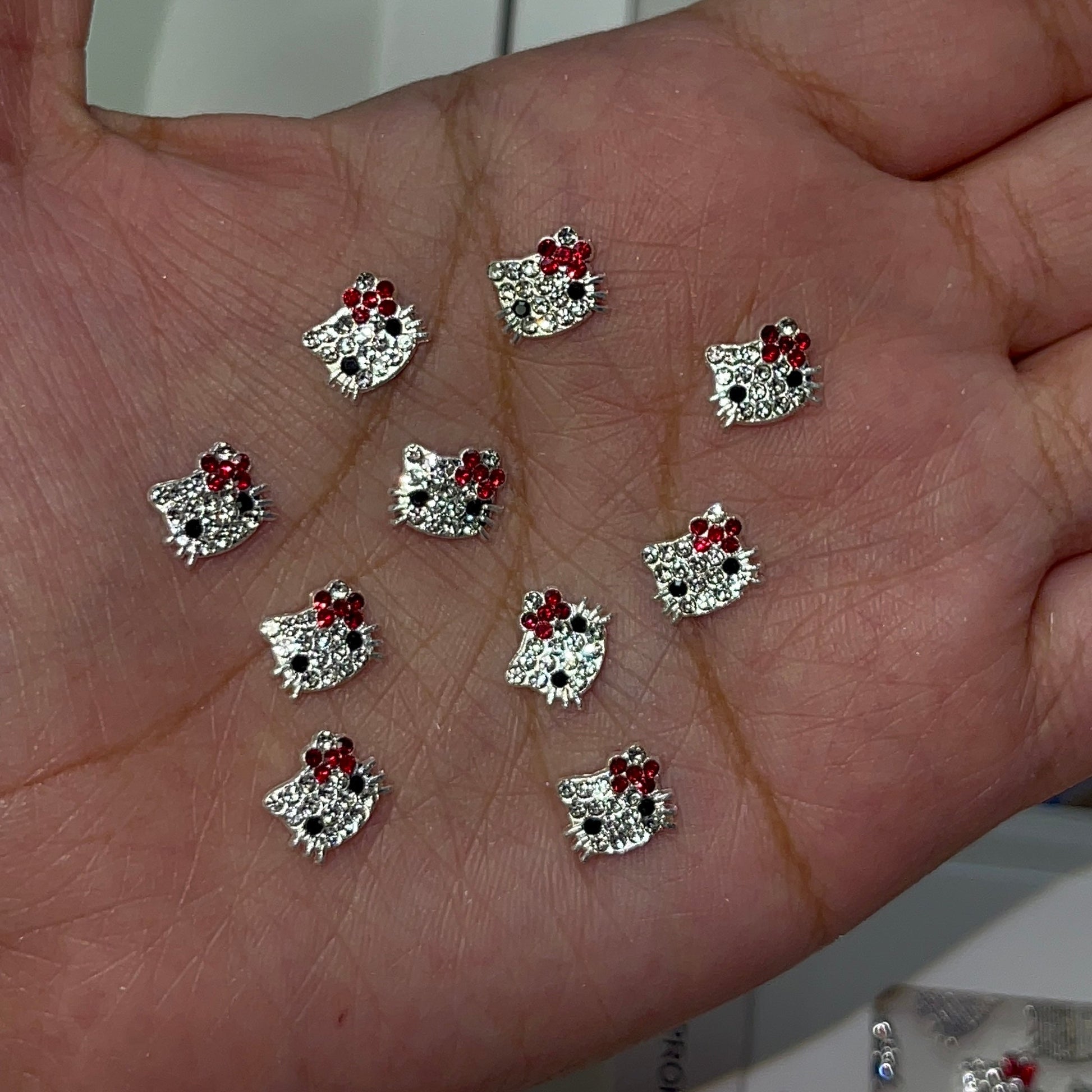 10 PC BLING kitty Nail Charm•Red