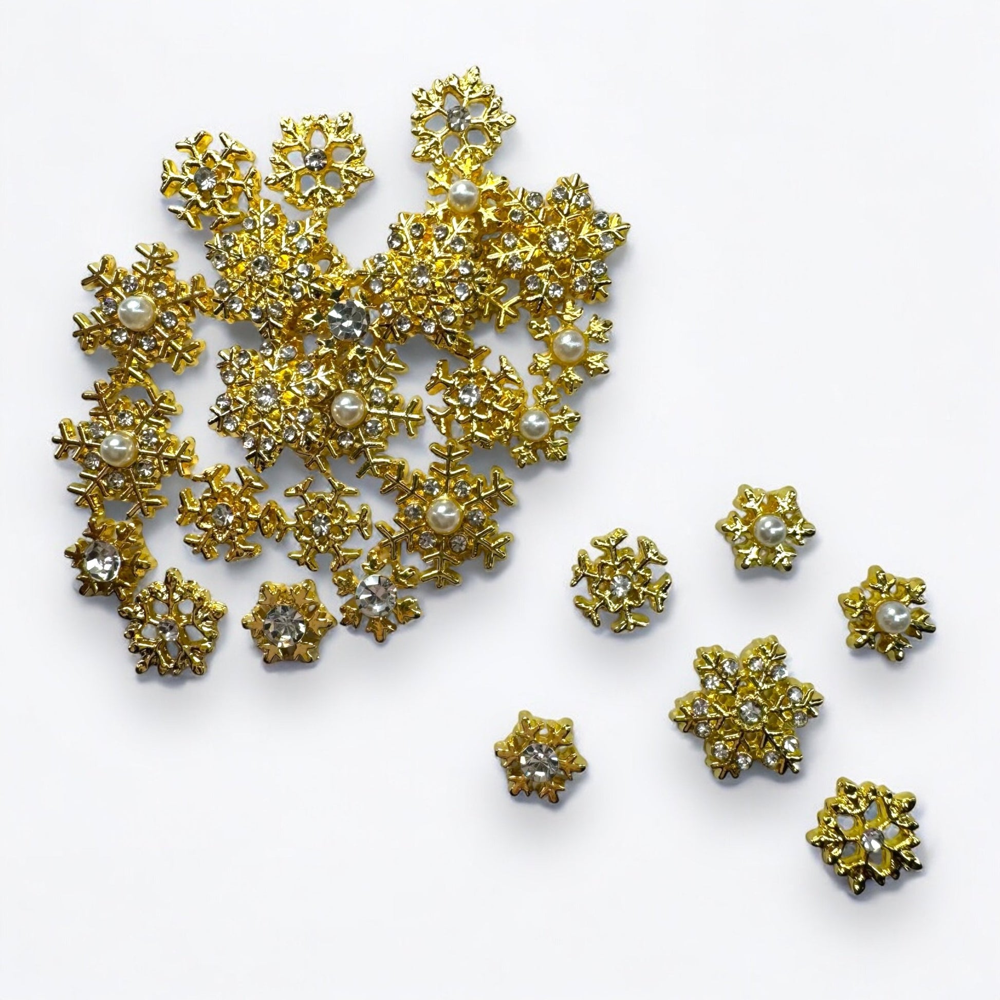 30 - Piece Gold Snowflake Nail Charms - Winter Holiday Mix - JTessentials