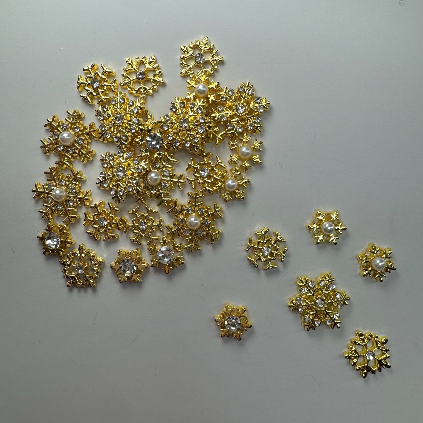 30 - Piece Gold Snowflake Nail Charms - Winter Holiday Mix - JTessentials