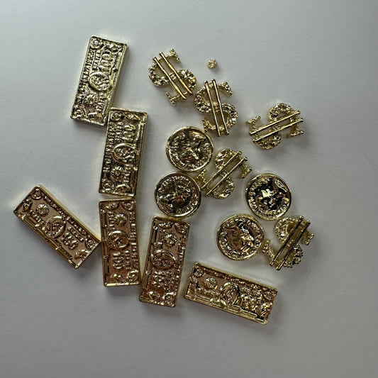 13 pcs Money Nail Charms - Gold Dollar Bills, Cash Signs & Coin Nail Decorations for Luxe Nail Art