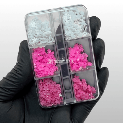 3D Pink & White Resin Flower Nail Charm Box - JTessentials