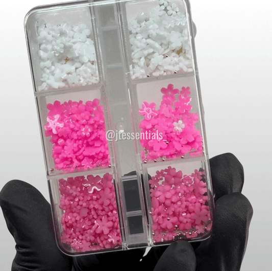 3D Pink & White Resin Flower Nail Charm Box - JTessentials