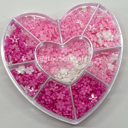 3D Pink & White Resin Flower Nail Charm Heart Box - JTessentials