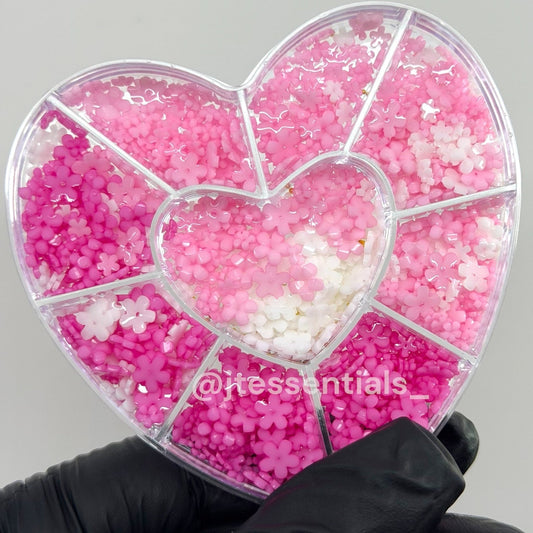 3D Pink & White Resin Flower Nail Charm Heart Box - JTessentials