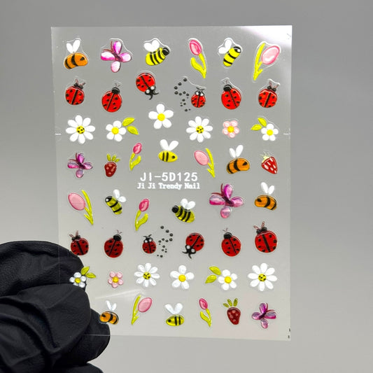 3D Spring Nail Stickers – Cute Bee, Butterfly & Floral 5D Nail Art Decals - JTessentials