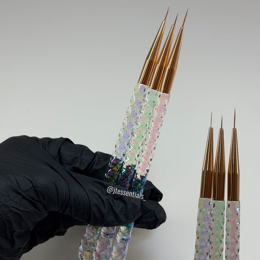 3pcs Ab Crystal Handle Nail Art Brush Set – Fine Detail Brushes - JTessentials