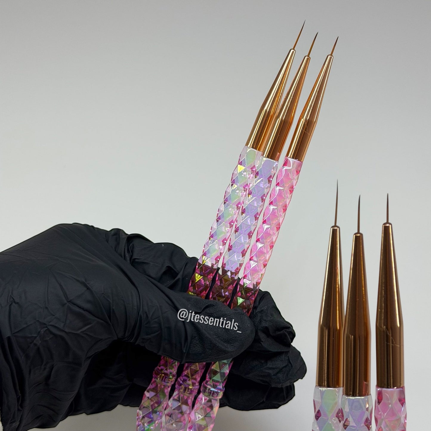 3pcs Pink Crystal Handle Nail Art Brush Set – Fine Detail Brushes - JTessentials