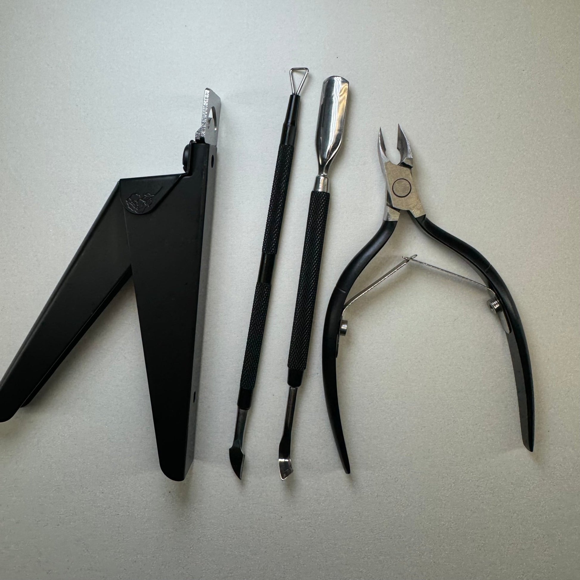 4 pc BLACK Nail implements kit for nail enhancement - prep work - nail tip cutter - JTessentials