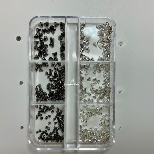 Black/silver charms Spikes box- punk nail decor
