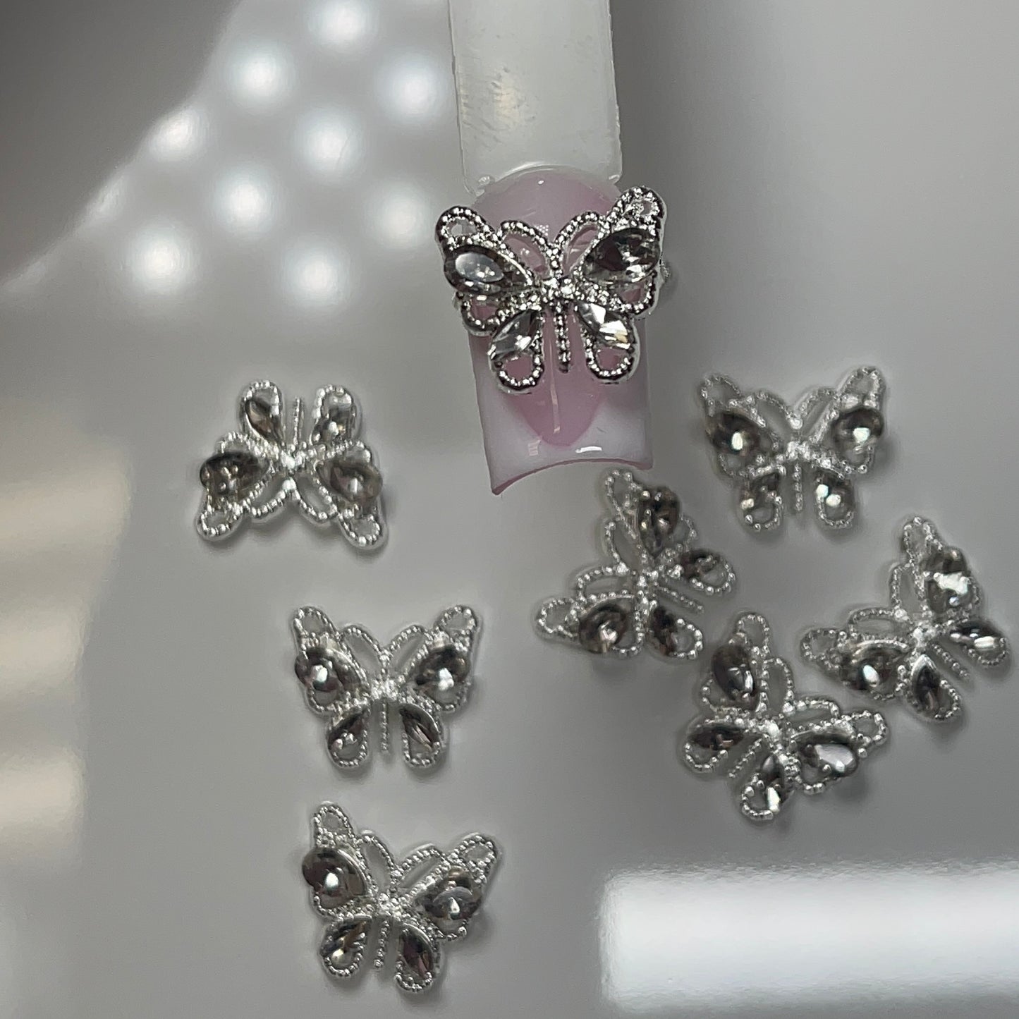 10 PCs Silver butterfly Charm w/ silver Rhinestone