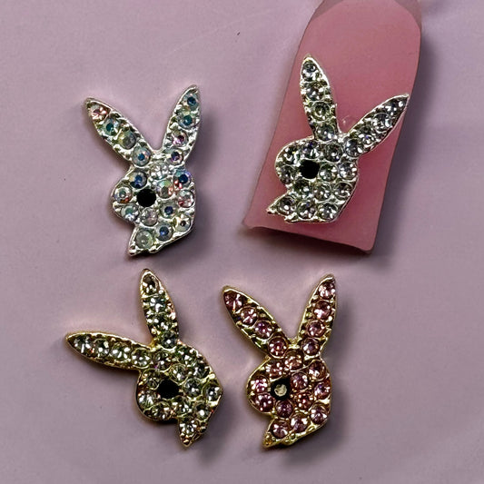 6-Piece Bunny Rhinestone Nail Charms – Playboy-Inspired Luxury Nail Art