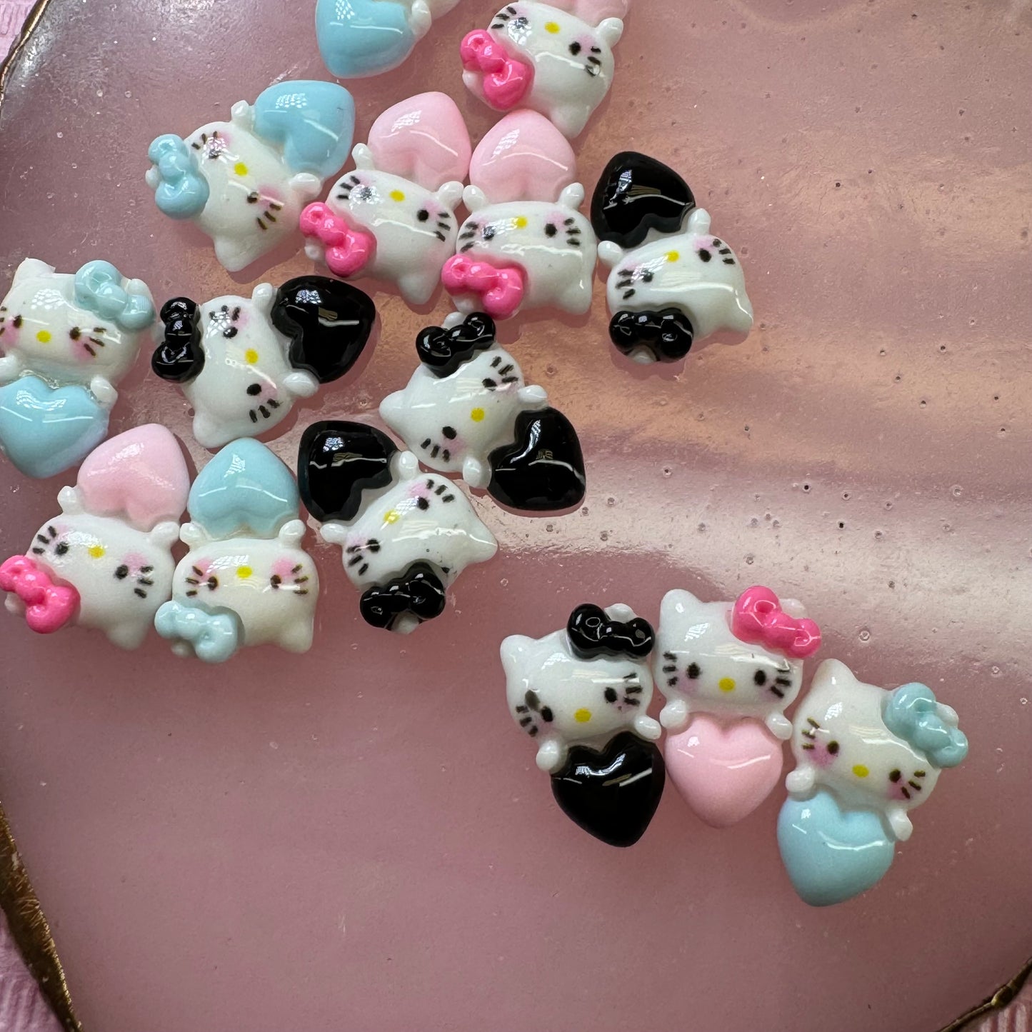 Hello Kitty Heart Nail Charms - Pink, Blue & Black Mix for Adorable Nail Art