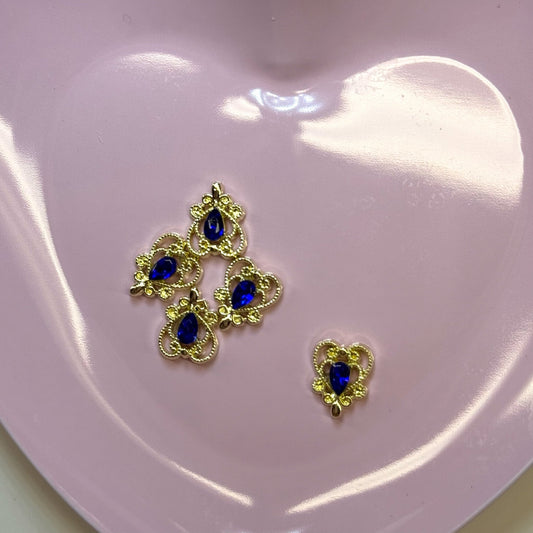 5 pcs Blue and Gold Heart Nail Charms - Elegant Accent for Nail Art - JTessentials