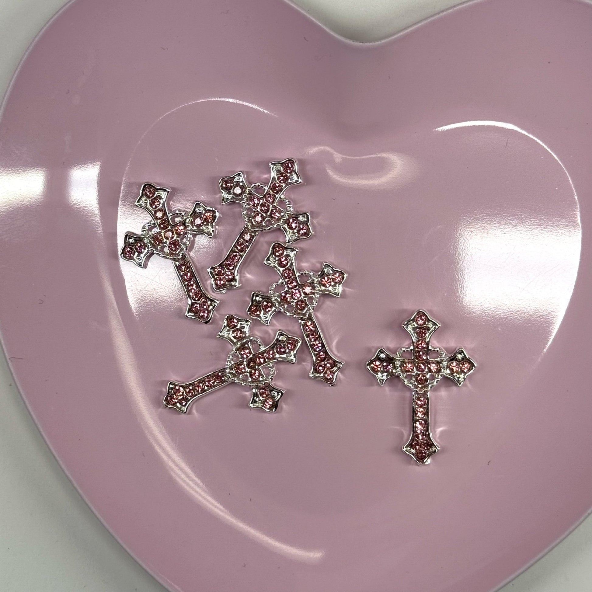 5 Pcs Cross - 03 Heart Bling Nail Charms - Big Statement Nail Art Accessories - JTessentials