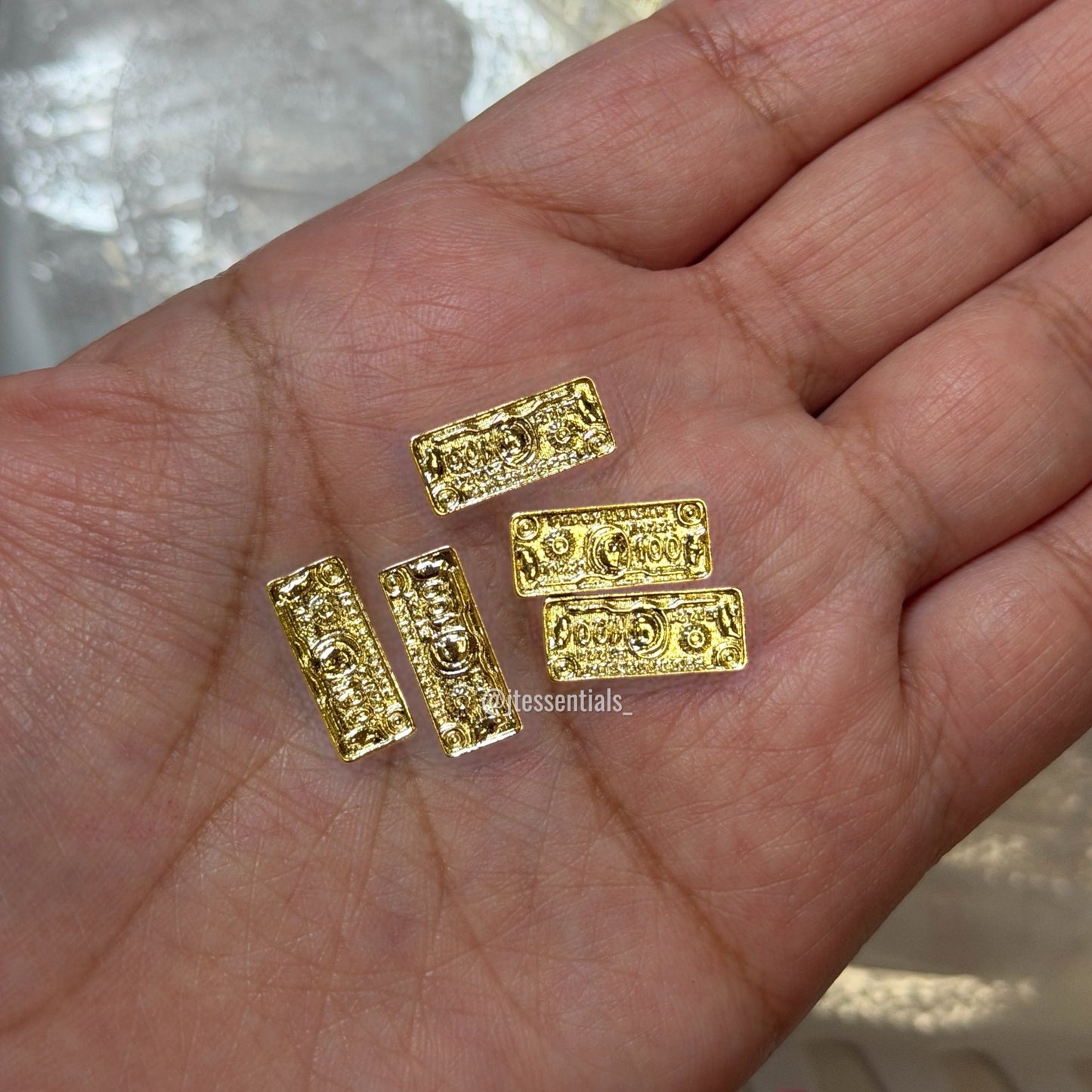 5 pcs - Gold Bar Nail Charm | Luxury Metal money - JTessentials