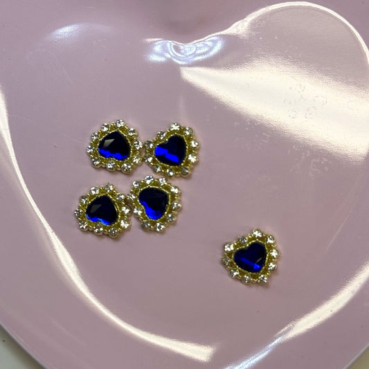 5 pcs Heart Diamond blue Crystal Nail Charms - Perfect for Valentine’s Nail Art - JTessentials